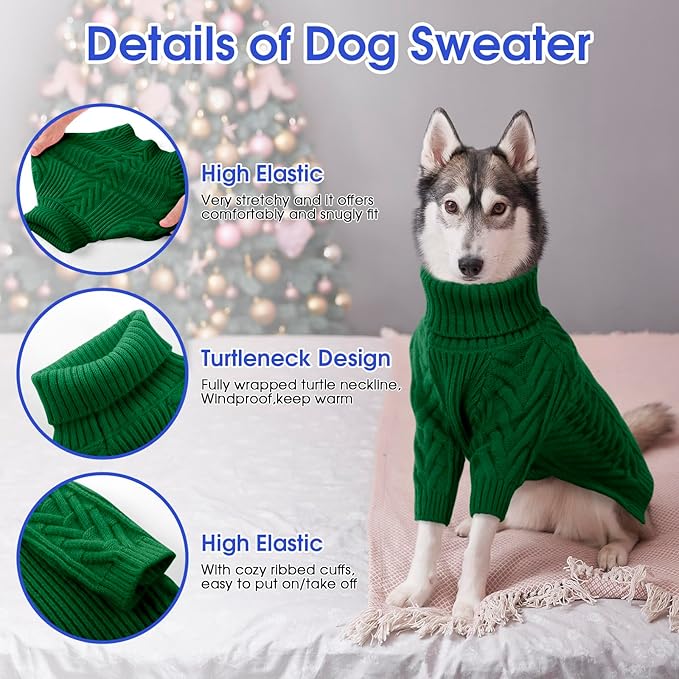 ASENKU Dog Sweater, Dog Sweaters for Medium Dogs, Warm Pullover Doggie KnitTurtleneck Warm Clothes for French Bulldog, Boston Terrier（Dark Green, M）