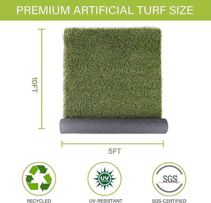 SUNTURF Dog Grass Pads 5 x 10 FT in Artificial Grass Pee Pads for Dogs Potty Fake Grass Rug Turf Mat for Dogs Training Indoor Outdoor Garden Lawn Artificial Grass Rug