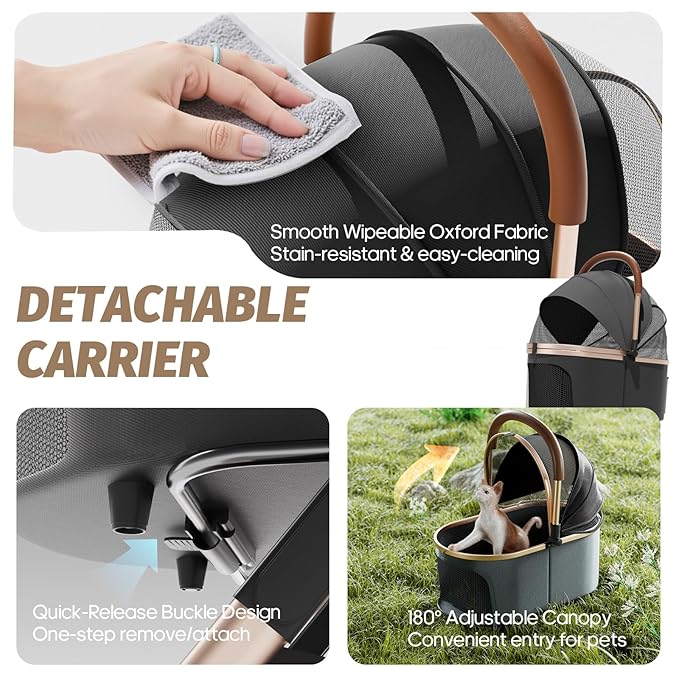 Pet Stroller with 4 Wheels, Dog Stroller with Detachable Carrier, One-Click Folding Pet Travel Carrier for Small, Medium Dogs Cats up to 50lbs, 3 in 1 Multifunctional (Black)