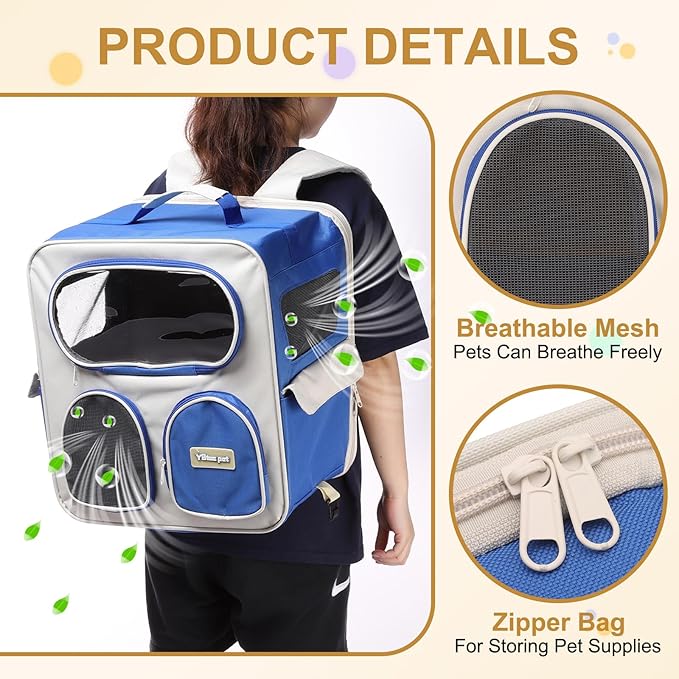 Pet Backpack Carrier, Portable and Ventilated, Nylon Dogs Cats and Small Animals Travel Bag 14.96", (Sea Blue, 1 Pcs), Intended for Hiking/Camping/Traveling