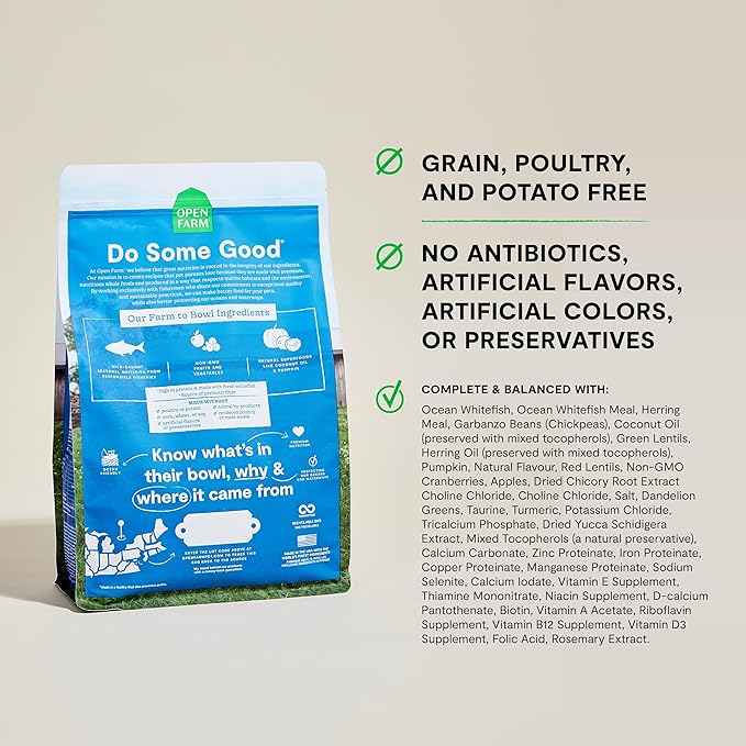 Open Farm, Grain Free Dry Cat Food, High-Protein Kibble for a Complete & Balanced Diet, Non-GMO Fruits & Vegetables, Prebiotic Fibers to Support Digestion, Catch-of-The Season Whitefish, 4lb Bag
