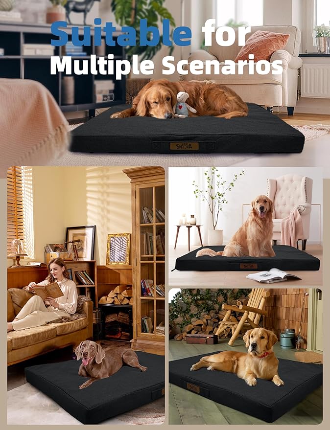 Sytopia 50 Inch Chew Proof Dog Crate Bed - Orthopedic Waterproof Dog Bed for Extra Large Dogs, Removable Washable Cover, Egg Crate Foam Mat, Suitable for Dogs Up to 130 lbs, Dark Gray