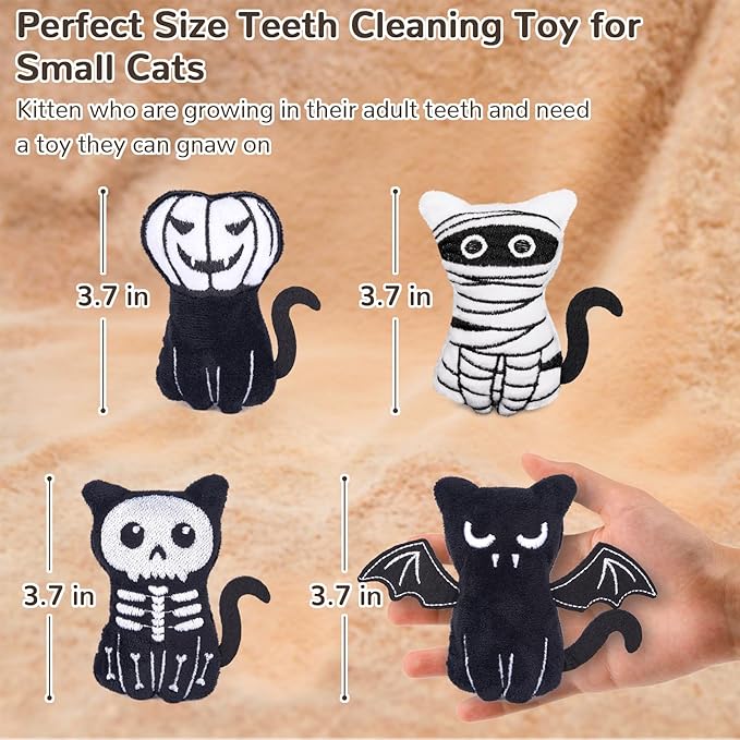 Retro Shaw 4Pcs Christmas Cat Toys, Xmas Crinkly Catnip Toys for Indoor Cats Kitty Chew, Safe Teeth Cleaning Kitten Toy, Interactive Cat Nip Kicker Toy, 3.7 Inches