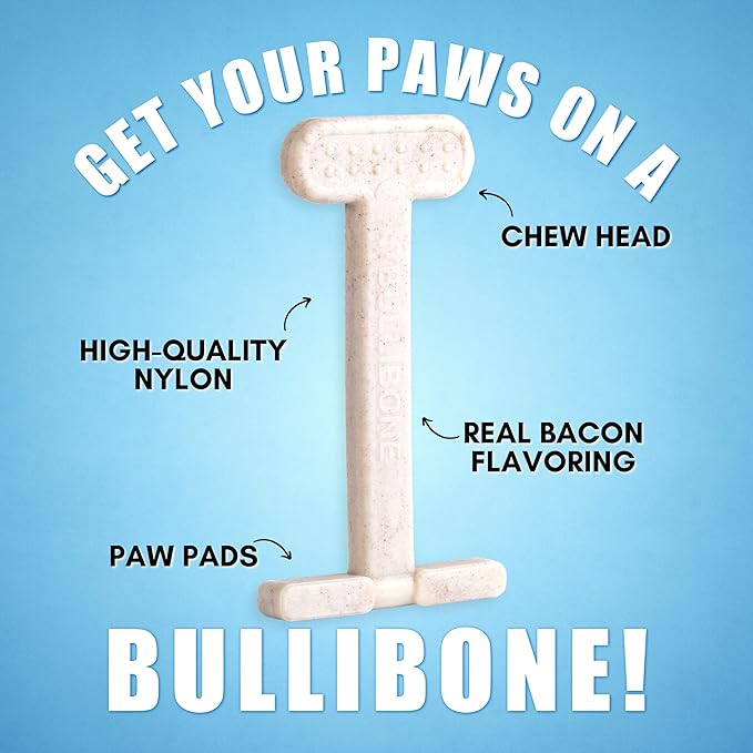 Bullibone Nylon Dog Chew Toy Nylon Bone - Improves Dental Hygiene, Easy to Grip Bottom, and Permeated with Flavor (Bacon, Large - 3 Pack)