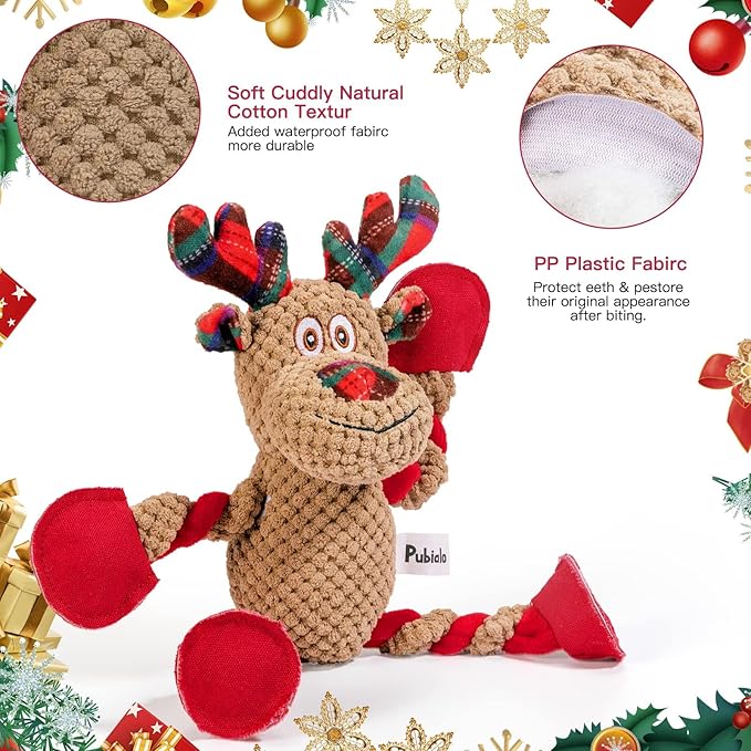 Christmas Squeaky Dog Toys Tug of War Dog Plush Toy for Large Breed Interactive Dog Chew Toys for Puppies Small and Large Dogs Training and Reduce Boredom
