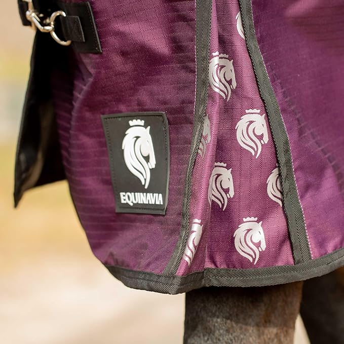 Equinavia Norse No Fill Horse Rain Blanket (0g) | Waterproof Lightweight Turnout Sheet - Black - 66 in - Plum Wine/Orchid Haze - 72 in