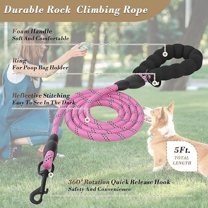 Athena Collection Small Dog Harness with 5 ft Leash, Step-in Dog Harness Leash Set Small No Pull Dog Vest Harness with Reflective Strips Adjustable Velcro, Easy Walk Puppy Harness, Pink
