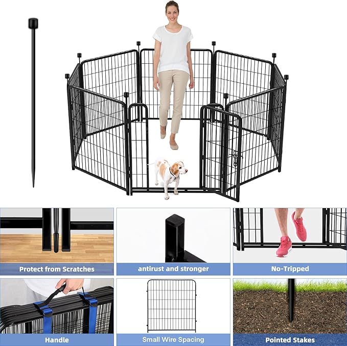 ADAVIN Tall Garden Fence 40 in(H)31 Ft(L) 14 Panels, Heavy Duty Iron Metal With Gate, Low Threshold for Dogs Rabbits, Outdoor Camping, Flower Bed Border, Temporary Black Yard