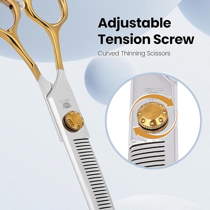 Curved Thinning Shears Professional Dog Curved 7.5 in Thinning Scissors Ergonomic Handle Design for thinning shears dogs Medium & Large Face and Paws