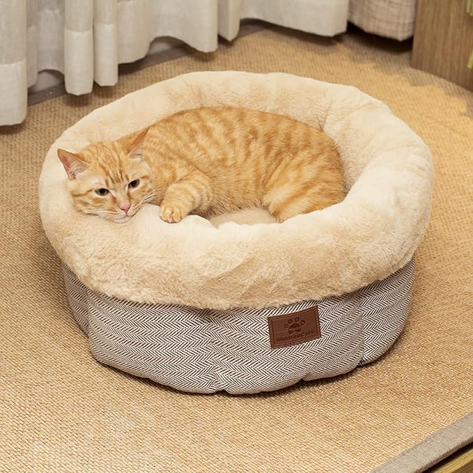 WINDRACING Cat Beds for Indoor Cats,Kitten Bed,Dog Bed for Extra Small Dogs Breeds,Puppy Kennel Bed, Comfy Durable Pet Sleeping Bed, Washable Roun Cat Bed & Non-Slip Bottom, Size 18"L x 18"W x 7.5"Th