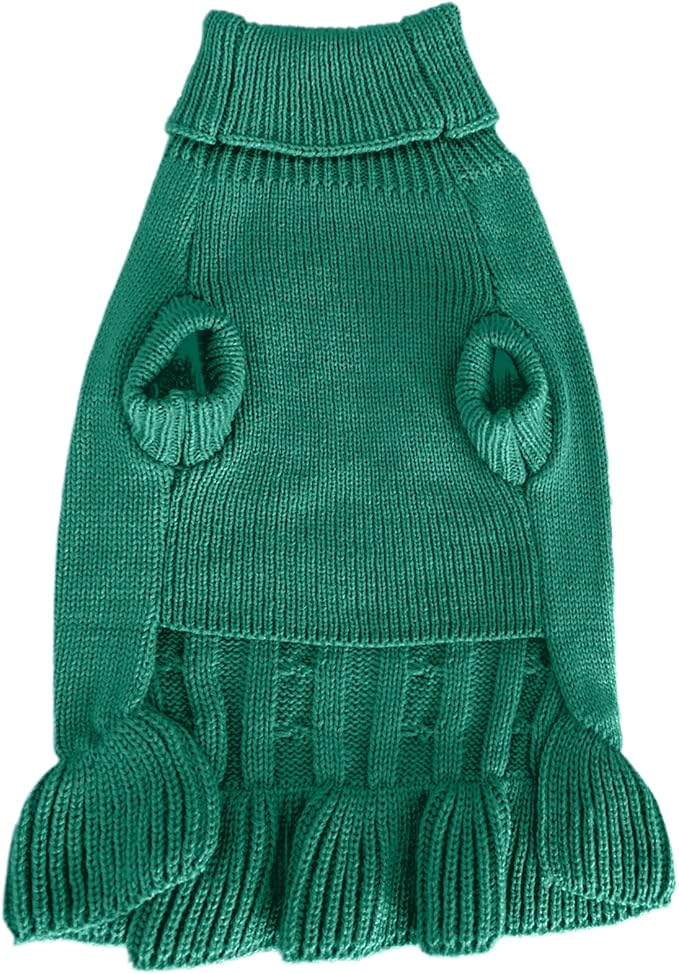 CHBORCHICEN Small Dog Sweaters Knitted Pet Cat Warm Dog Sweatshirt Winter Clothes Kitten Puppy Sweater (S, Dress-Green)