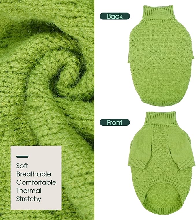 Kuoser Dog Sweaters for Medium Dogs Girl Boy, Solid Turtleneck Pullover Dog Sweater for Christams Holiday, Thick Warm Winter Fall Knitwear Half Sleeve Pet Sweater Outfit, Green M