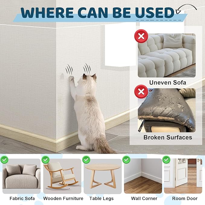Cat Scratch Furniture Protector 17x11.8 in, 16 Pack Self-Adhesive Single Side Couch Protector from Cat Claws, Furniture Protectors from Cats, Anti Scratch Sticky Tap, No Pins