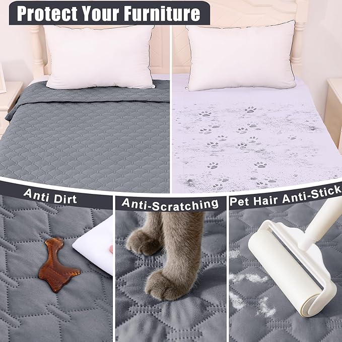 Smiry Waterproof Dog Bed Cover Blanket, Soft Reversible Pet Blanket, Washable Leakproof Cats Dogs Couch Cover for Sofa, Couch, Furniture, Plaid (82x102 Inch, Grey/Light Grey)