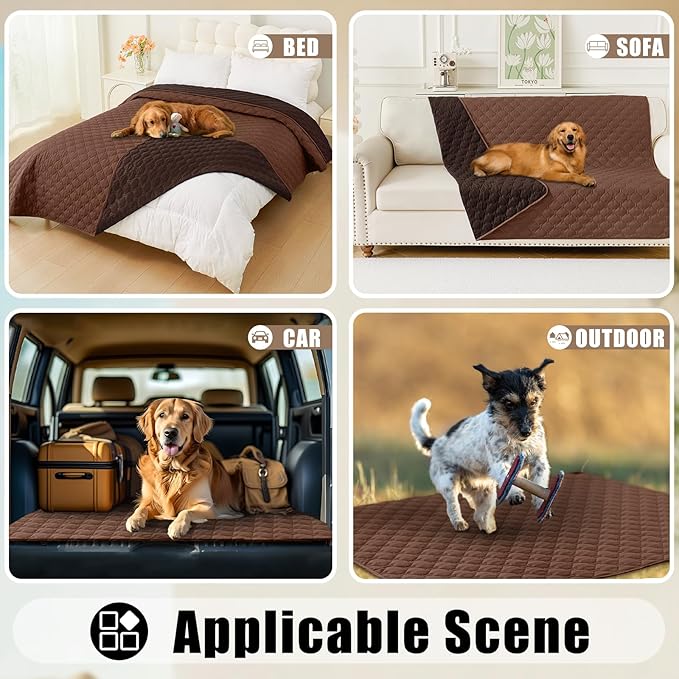 Smiry Waterproof Dog Bed Cover Blanket, Soft Reversible Pet Blanket, Washable Leakproof Cats Dogs Couch Cover for Sofa, Couch, Furniture, Plaid (82x120 Inch, Brown/Chocolate)