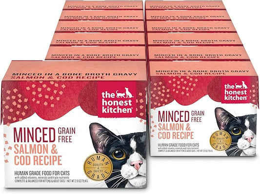 The Honest Kitchen Grain Free Minced Salmon & Cod in Fish Broth Gravy Wet Cat Food, 2.8 oz x12