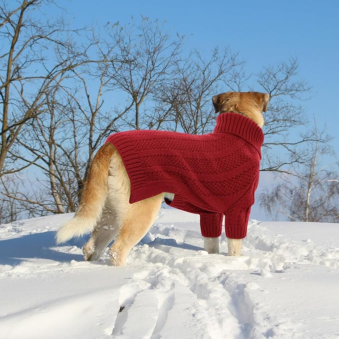 Queenmore Dog Sweater Large Size Dog, Large Dogs Sweater Xmas,Turtleneck Pullover Pet Sweaters for Dogs Girls Boys,Sweater Pet L,Thanksgiving Knitted Doggy Sweater for French Bulldog(Red,L)