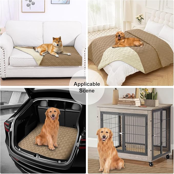 Smiry Waterproof Dog Blanket, 30x70 Inch Soft Pet Bed Cover Reversible, Washable Sofa Couch Furniture Protector for Small Medium Large Dog Puppy Cat, Geometric, Camel/Beige