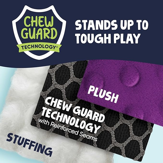 goDog Checkers Just for Me Dinos Bruto Squeaky Plush Dog Toy, Chew Guard Technology - Purple, Mini