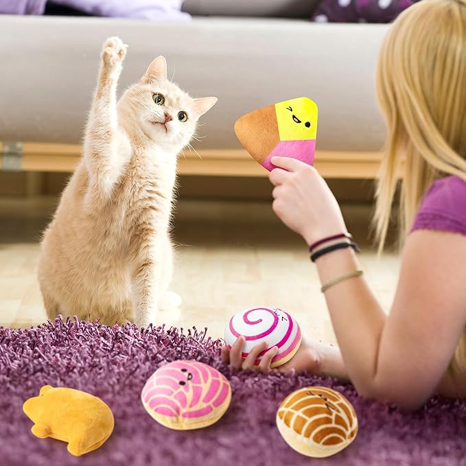 L1rabe Mexican Catnip Stuffed Toys 5Pcs Concha Cafecito Pan Dulce Funny Cat Toys for Cat Lovers Winter Indoor Kitten Chew Bite Kick Non-Toxic Pet Supplies Kitten Birthday Presents