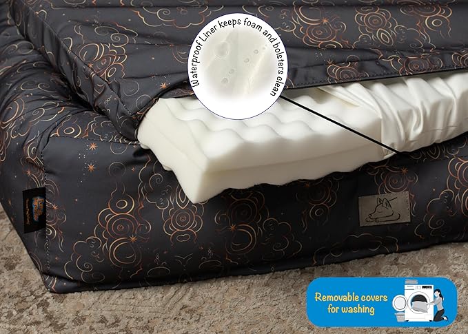 Furry's Paradise Foam Cuddler Pet Bed with Waterproof Liners, Reversible Cushion, Washable Cover, Recycled Fibers and Non-Slip Bottom. (in The Clouds, Orthopedic Small)