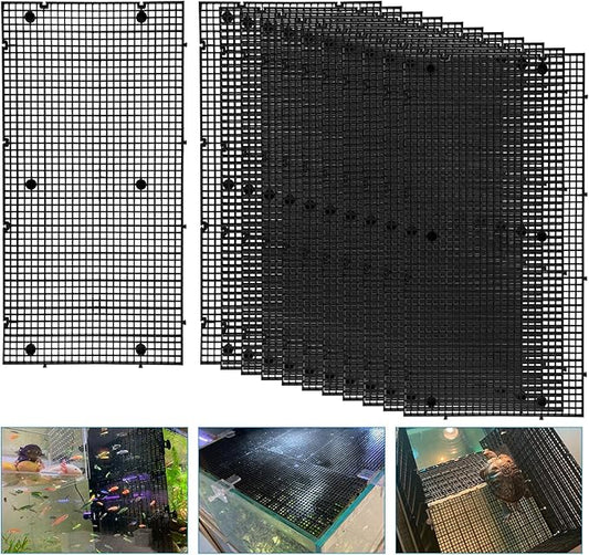 Plastic Egg Crate Grip Panel Fish Tank Divider Aquarium Divider Filter Bottom Fish Tank Isolation Board Egg Crate Tray (Black, 12pcs 11.8X5.9 Inch with 0.15 Inch Hole)