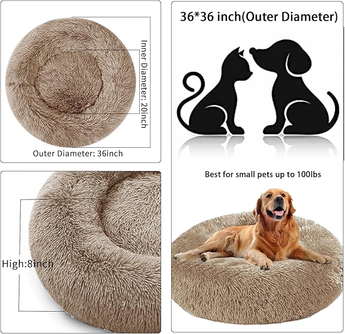 Nisrada Dog Bed for Medium Large Dogs, 36 inch Calming Dogs Bed, Washable-Round Cozy Soft Pet Bed for Puppy and Kitten with Slip-Resistant Bottom