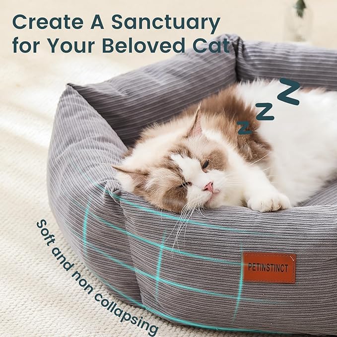 Cat Bed, Washable Orthopedic Cat Beds for Indoor Cats, Soft Donut Calming Pet Bed for Puppy and Kitten with Anti Slip Bottom, Small Dog Bed, 21.7x21.7x5.9 in, Gray