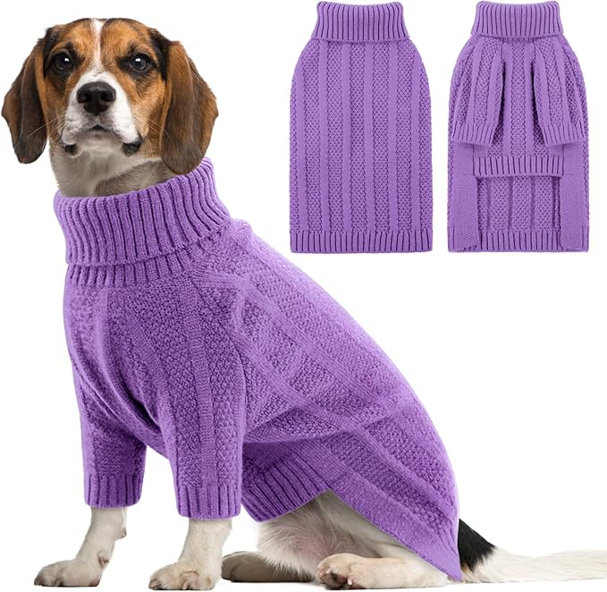 Queenmore Dog Sweater Large Size Dog, Large Pet Sweater Xmas,Turtleneck Pullover Dogs Sweaters for Dogs Girls Boys,Sweater Pet L,Thanksgiving Knitted Pet Sweater for French Bulldog(Purple,L)