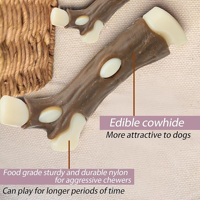 Dog Bones Chew Toys for Aggressive Chewers, 3 Pack Real Beef Flavor,Indestructible Dog Teething Chew Toys for Large/Medium/Small Puppies Breed,Tough Pet Toy with Nylon