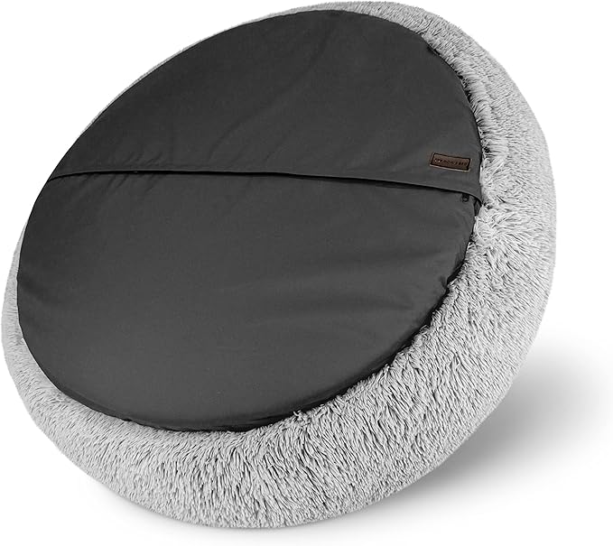 The Dog’s Bed Sound Sleep Donut Dog Bed, Small Silver Grey Fur Calming Nest Bed