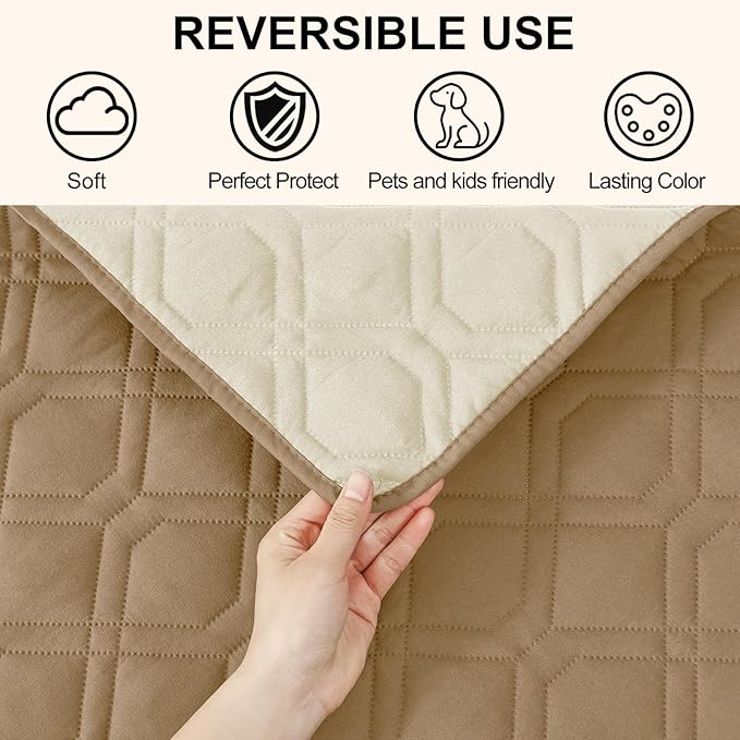 Smiry Waterproof Dog Blanket, 52x82 Inch Soft Pet Bed Cover Reversible, Washable Sofa Couch Furniture Protector for Small Medium Large Dog Puppy Cat, Geometric, Camel/Beige