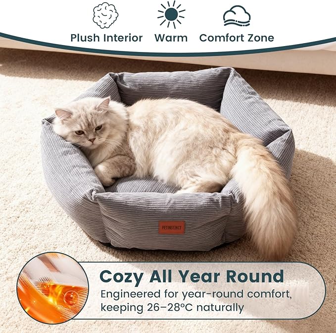 Cat Bed, Washable Orthopedic Cat Beds for Indoor Cats, Soft Donut Calming Pet Bed for Puppy and Kitten with Anti Slip Bottom, Small Dog Bed, 21.7x21.7x5.9 in, Gray