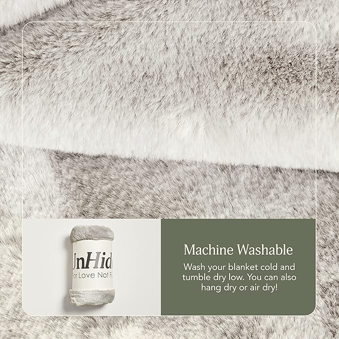 UnHide Lil’ Marsh - Faux Fur Blanket - Durable, Lightweight, Extra Soft Blanket - Machine Washable - Add a Layer of Softness to Any Bed, Couch, or Reading Chair - Greige, Small (50” x 60”)