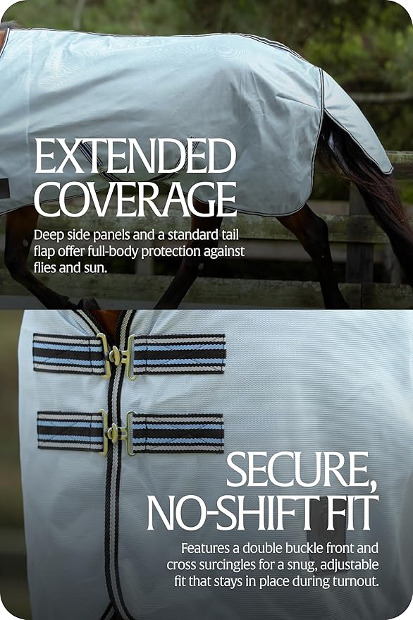 Equinavia Gard Horse Fly Sheet | UV Protection Mesh Fly Sheet for Horses | Lightweight Nylon Turnout Sheet Fly Sheets for Horses - Light Blue - 81 in