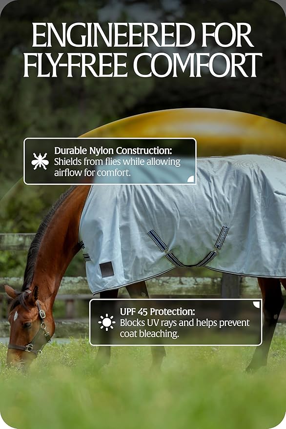 Equinavia Gard Horse Fly Sheet | UV Protection Mesh Fly Sheet for Horses | Lightweight Nylon Turnout Sheet Fly Sheets for Horses - Light Blue - 72 in