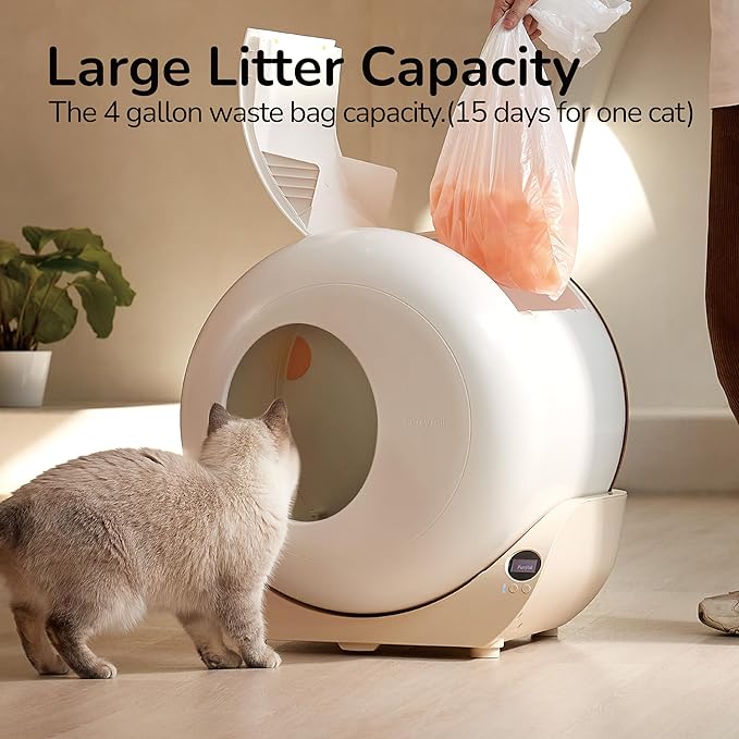 FurryTail Self Cleaning Litter Box with APP - Automatic Cat Litter Box for All Your Cats, Odor Control, Spacious Interior and Large Wastes Bin Capacity,Includes 40 Litter Bags