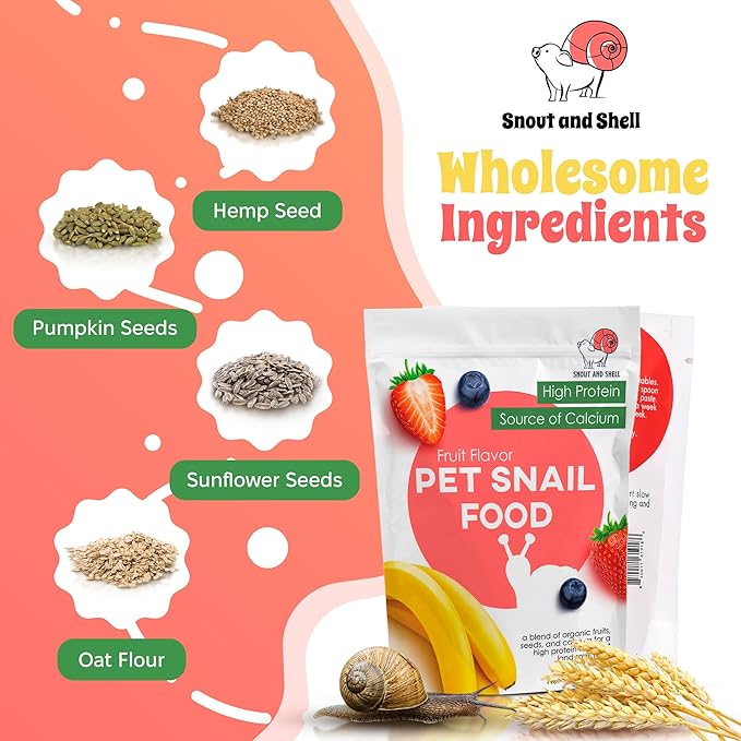 Snout and Shell & Shell Vegetable Flavored Pet Land Snail Food - Tasty High-Protein, Calcium Blend for Snails, Easy Addition to Your Garden Snails Terrarium or Snail Habitat