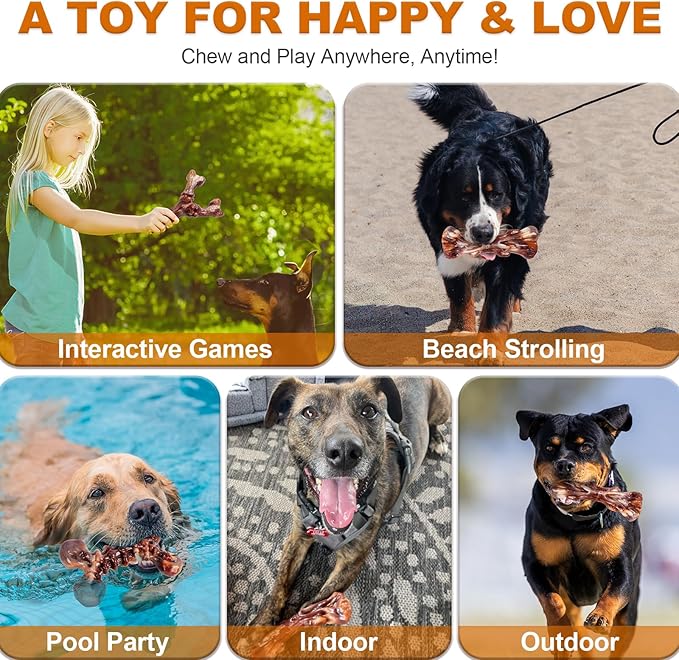 Dog Toys for Aggressive Chewers - 3 Pack Bacon Flavored Indestructible Dog Toy, Tough Chew Bone for Medium Large Breed 25-80lbs to Keep Them Busy