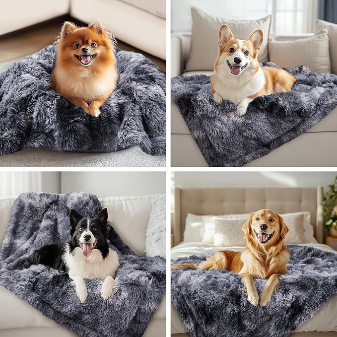 Luciphia Large Waterproof Dog Blanket for Pet Washable Liquid Proof Bed Intimacy Protection Shaggy Plush Calming Long Faux Fur Couch Cover Calming Cat Throw Blankets, Tie-dye Grey, 50" x 60"