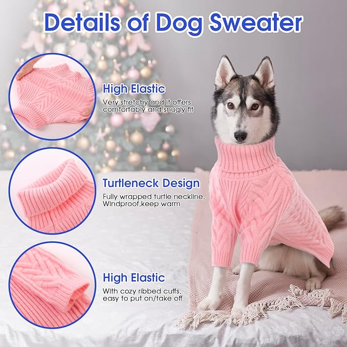 ASENKU XL Dog Sweater, Dog Sweaters for Extra Large Dogs,Pet Sweatshirt Apparel Turtleneck Pullover Winter Pitbull, Labrador Retriever(Pink, X-Large)
