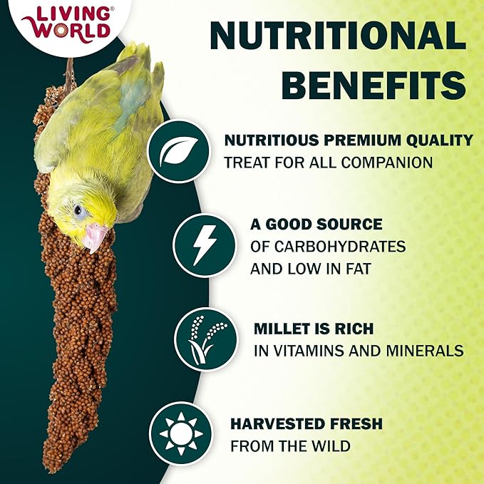Living World – Millet Spray for Birds, 17.6 Oz – Premium Treat for Budgies, Canaries, Finches, Cockatiels and Other Pet Birds