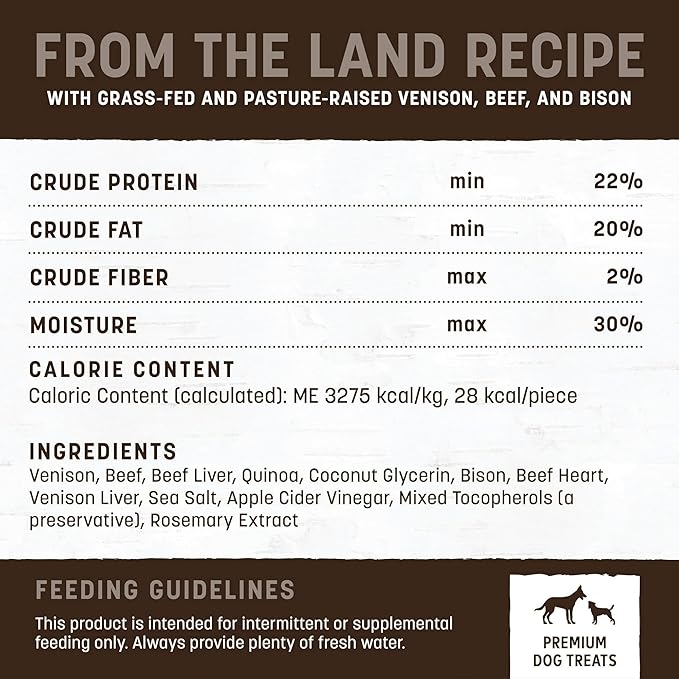 Earth Animal Wisdom Air Dried Jerky - from The Land Recipe Premium Natural Red Meat Jerky Strips Dog Treats - 4 oz Bag