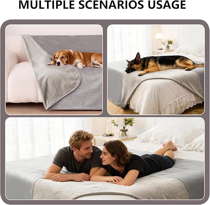 Waterproof Dog Blanket for Couch, Reversible Pet Throw Blankets Leak Proof Sofa Bed Protector for Furniture Machine Washable-68x82,Darkgrey+Lightgrey