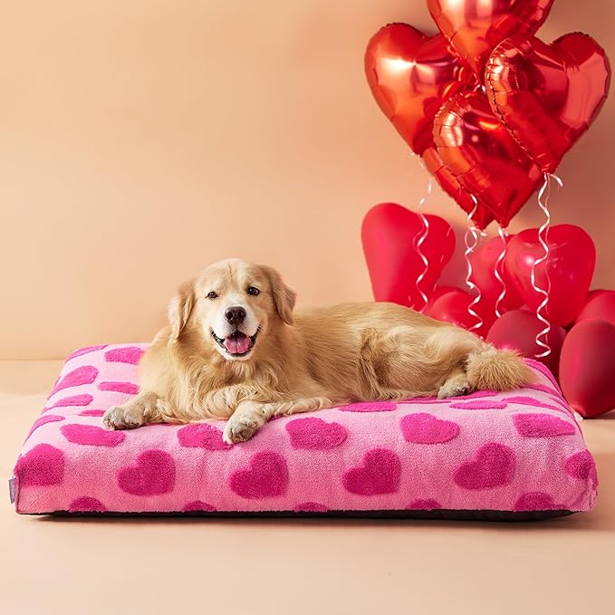 LE SURE Extra Large Dog Bed-Thick Shredded Chopped Foam Pet Bed Indoor with Removable Cover, Cute Modern Fuzzy Plush & Anti Slip Bottom, Pink