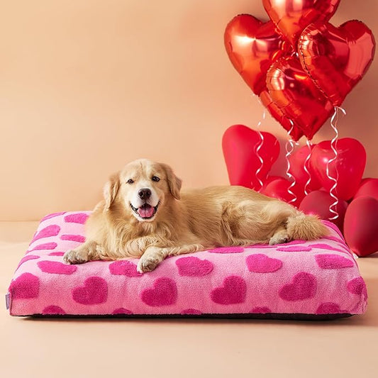 LE SURE Extra Large Dog Bed-Thick Shredded Chopped Foam Pet Bed Indoor with Removable Cover, Cute Modern Fuzzy Plush & Anti Slip Bottom, Pink