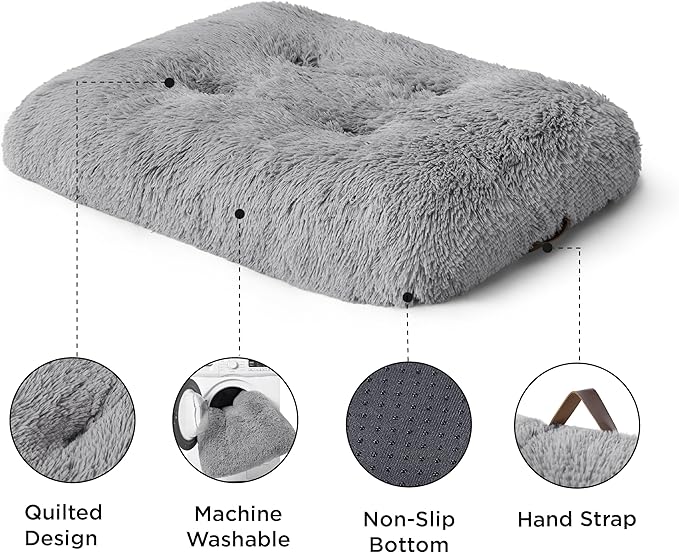 Bedsure Washable XXL Dog Bed for Crate, Faux Fur Dog Crate Pad for Large Breed, Fulffy Soft Comfort Dogs Sleeping Mat, Anti-Slip Pet Kennel Pad, 48" x 29", Grey