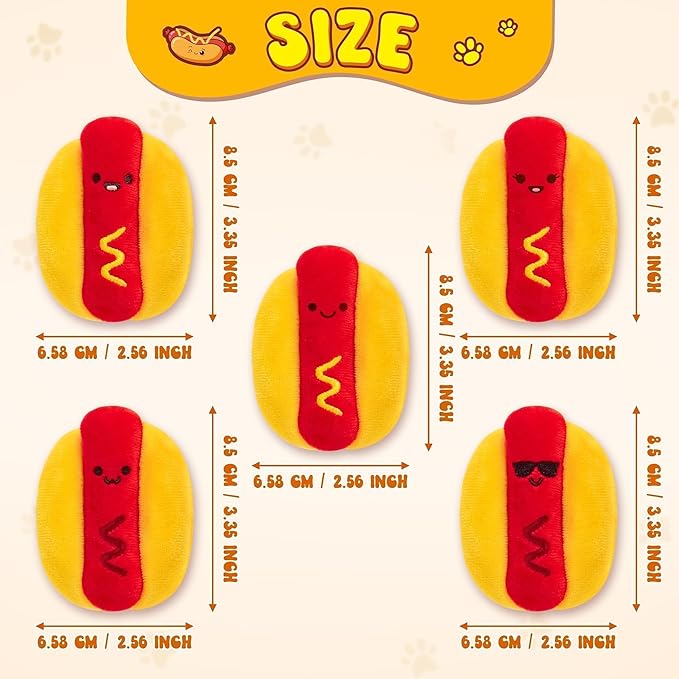 L1rabe Hot Dog Catnip Stuffed Toys - 5Pcs Funny Hot Dog Cat Toys Indoor Yellow Interactive Pet Supplies, Kitten Chew Bite Tools Cat Lovers Gifts, Organic Eco-Friendly Birthday Present
