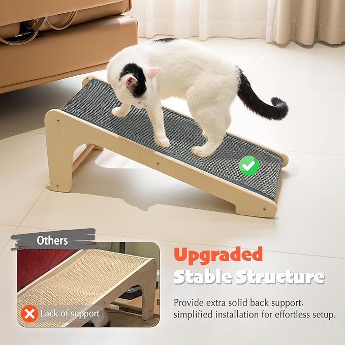 PETKARAY L Shape Cat Scratcher, Sisal Kitty Scratching Ramp, Vertical Scratch Pad for Indoor Cats, 25.5" Furniture Protector with Catnip, Grey