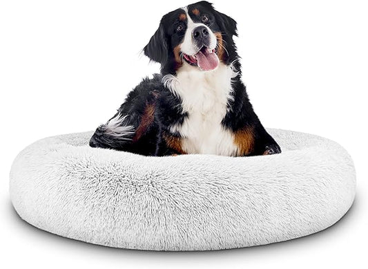 The Dog's Balls Sound Sleep Donut Dog Bed, Ice White Fur XL
